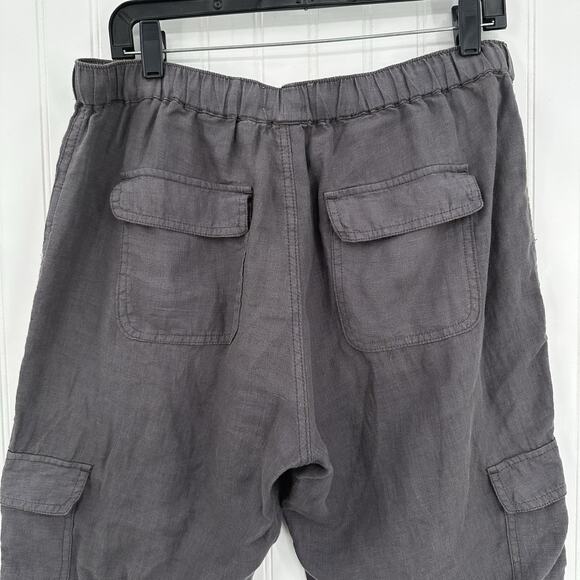 Nicole Miller Pants Womens Large Linen Cargo Jogger Gray Pull On Coastal Beach - Picture 5 of 14